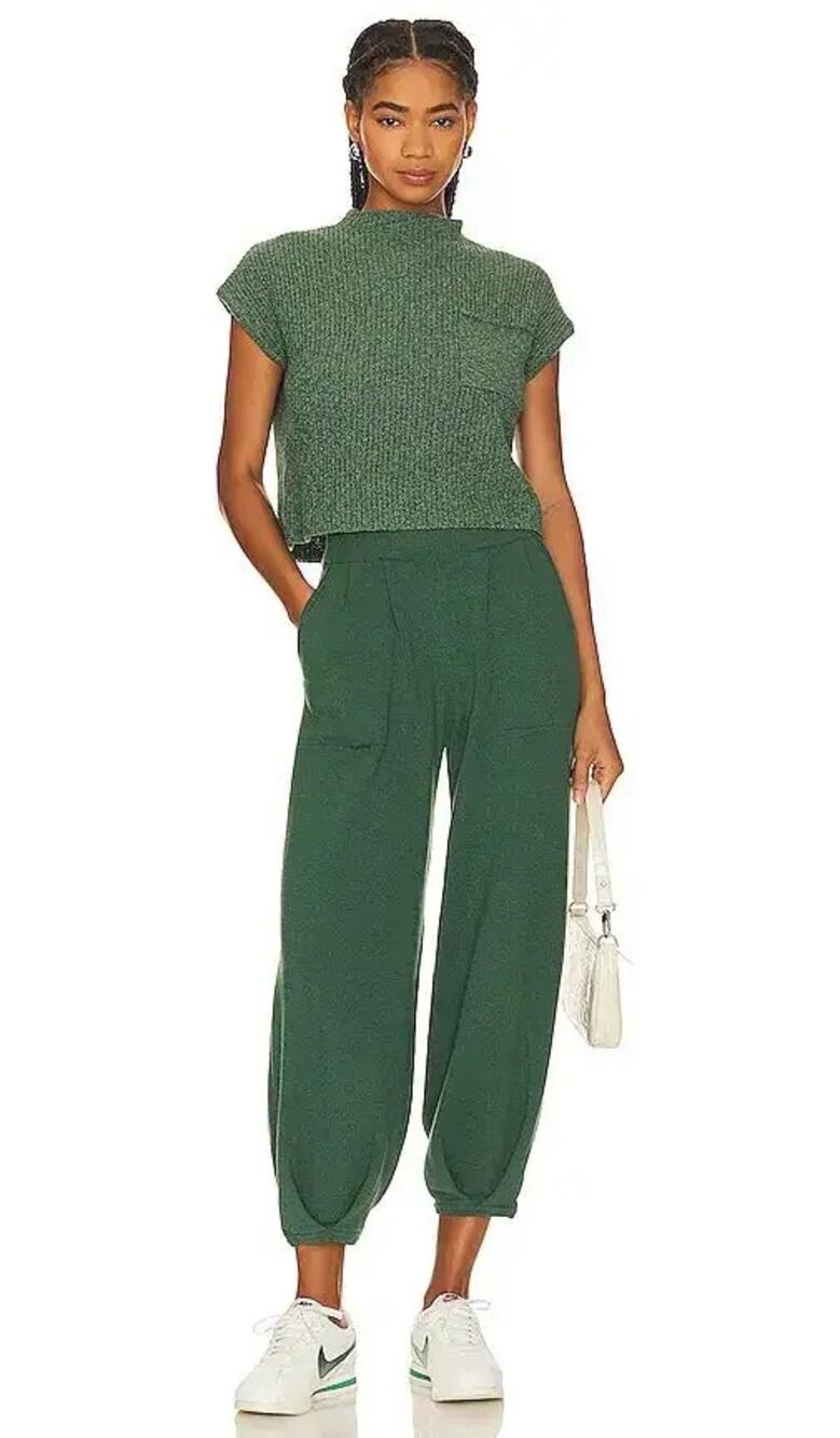 Free People Beach Freya parachute wide-leg green knit pants size XL